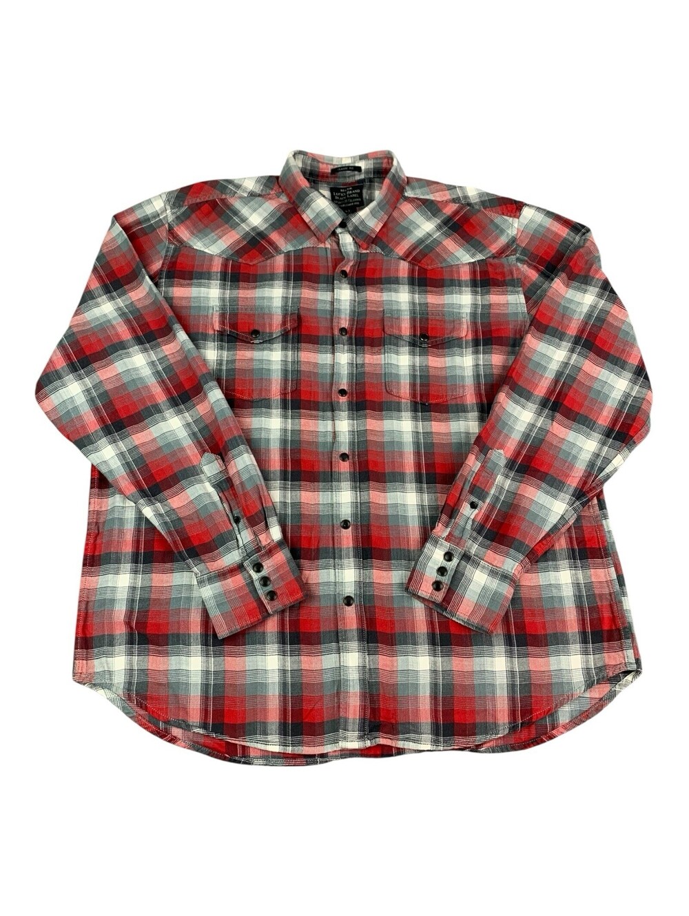 Lucky Brand Black Label Western Pearl Snap Men’s XL Red Plaid Rodeo Cowboy Shirt